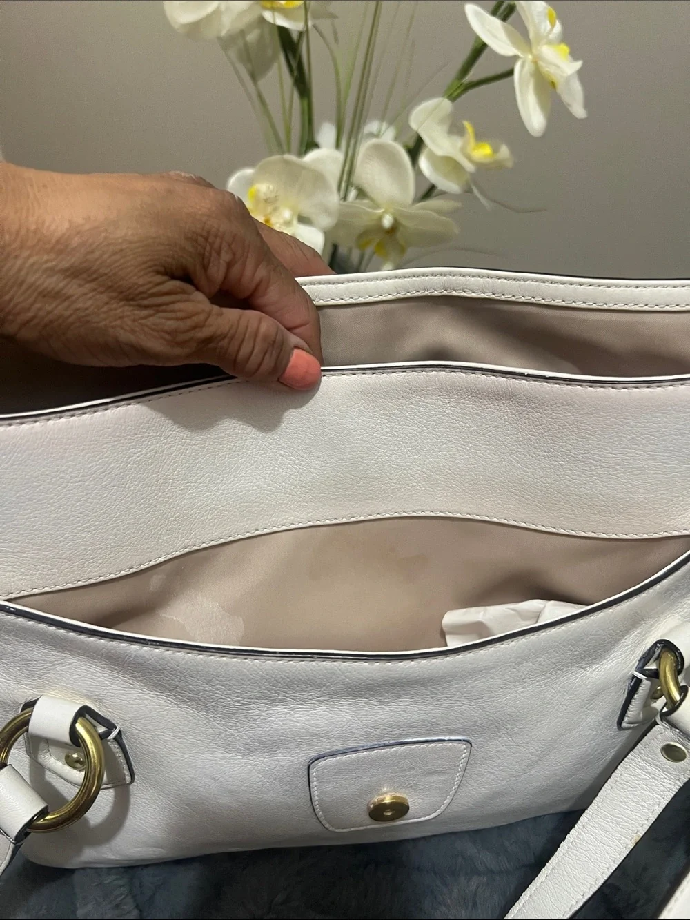 Coach Vintage Cream Campbell Flap Leather Satchel Retail $398 GUC